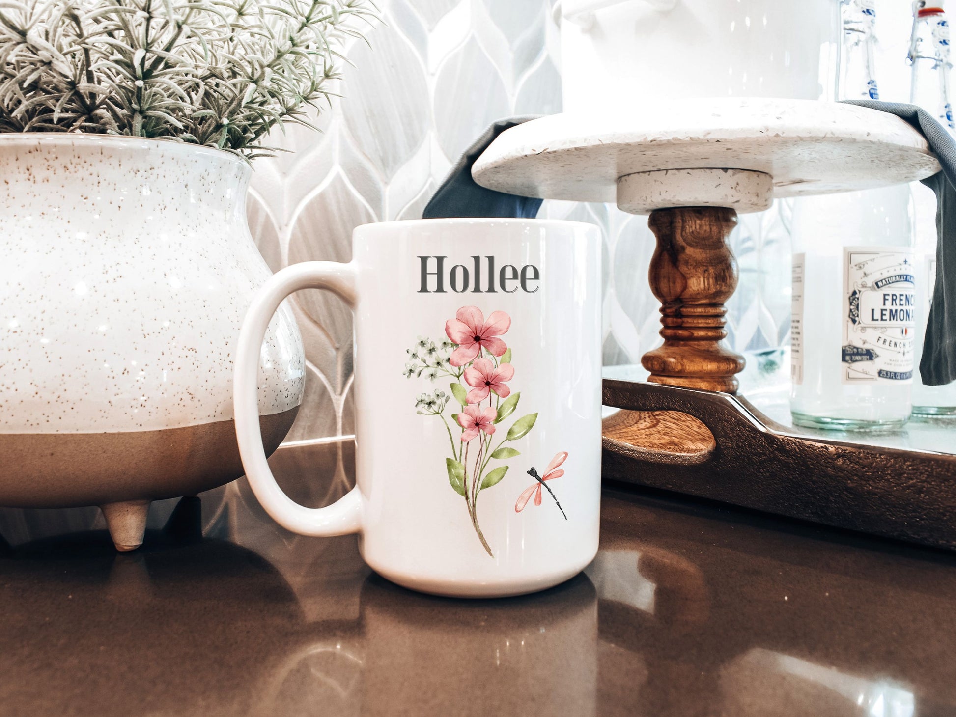 a coffee mug sitting on top of a counter