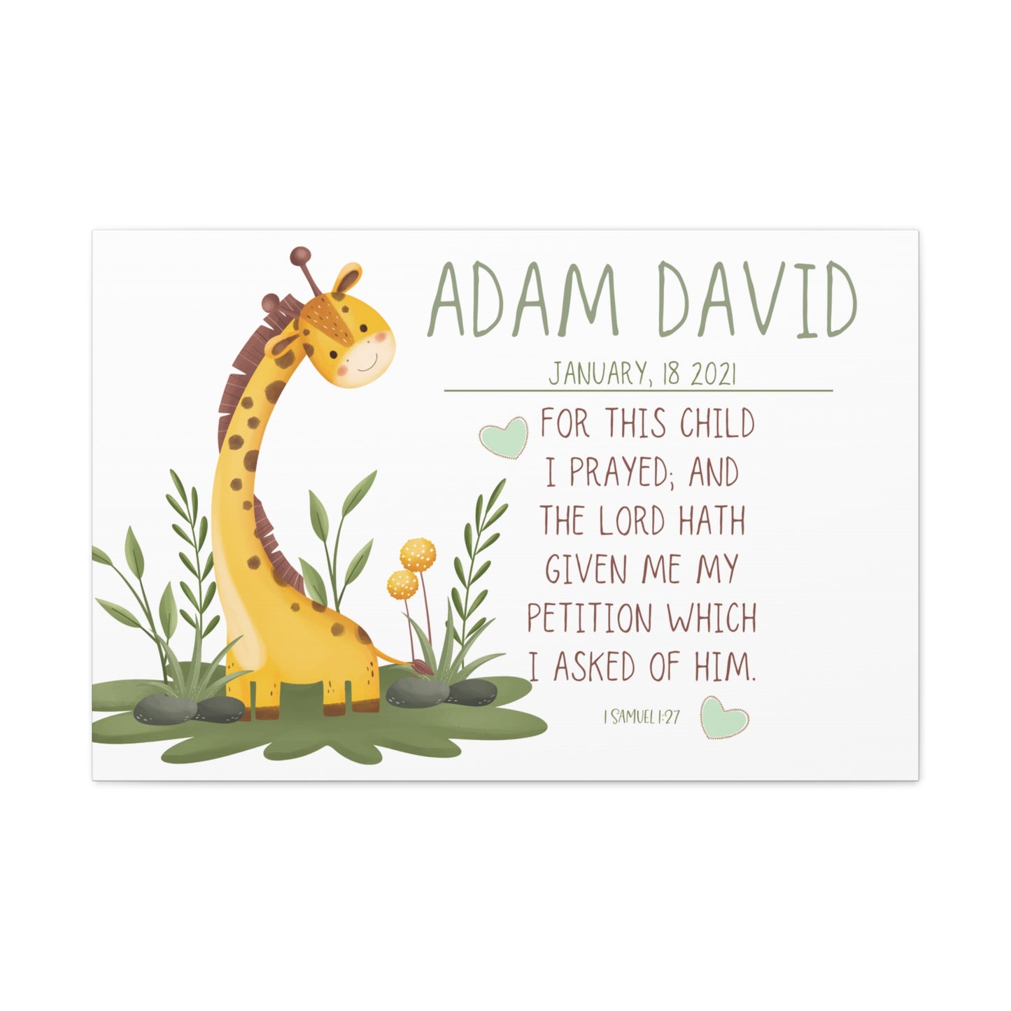 Baby Giraffe Canvas- Personalized Nursery wall art