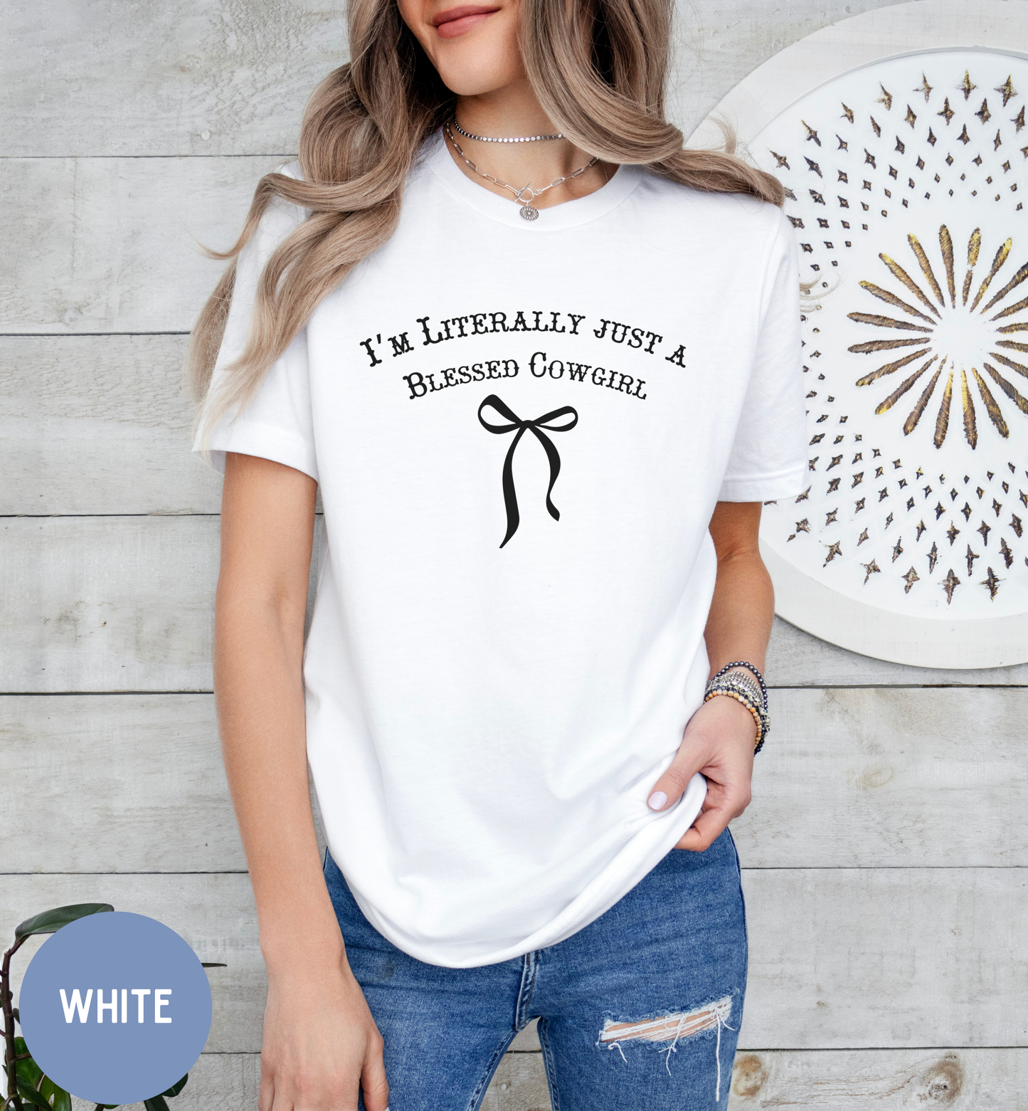 Just Blessed, Cowgirl tshirt, Just a girl shirt, Girly bow shirt, Cowgirl gift, Christian gift, Western shirts, Faith t-shirt, western wear.