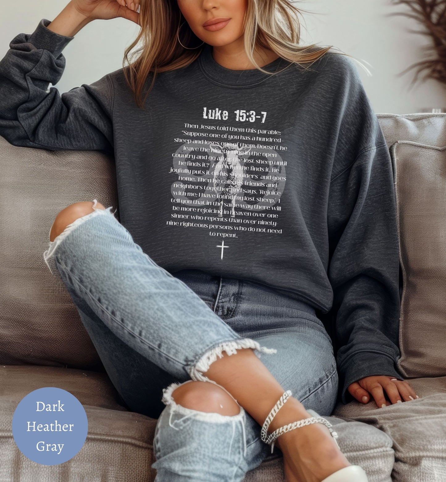 Parable of the Lost Sheep, Luke 15, Bible verse Christian Sweater.