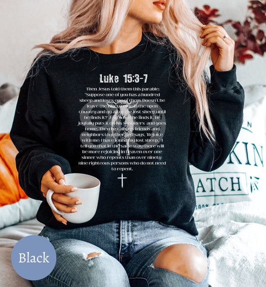 Parable of the Lost Sheep, Luke 15, Bible verse Christian Sweater.