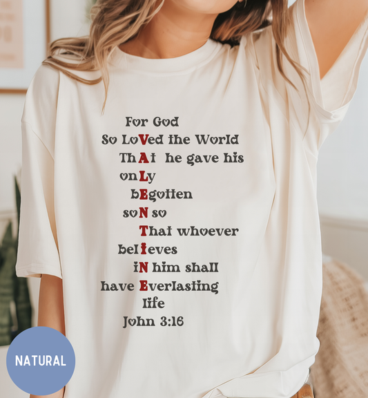 Christian Women's John 3:16  Valentine T-shirt.