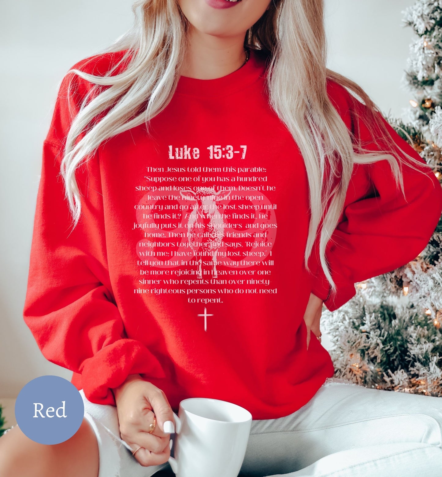 Parable of the Lost Sheep, Luke 15, Bible verse Christian Sweater.