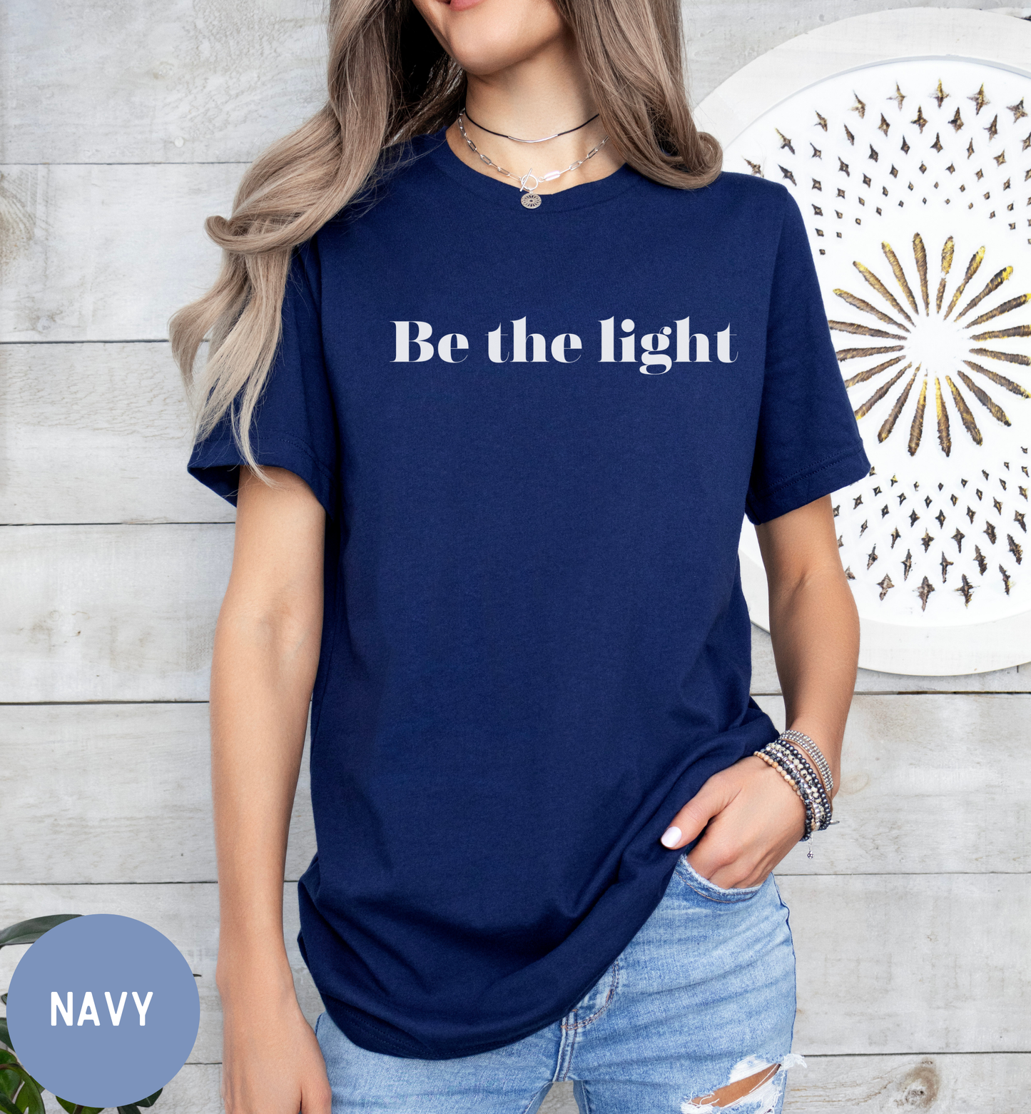 Be the Light, Women's faith shirt with back print design.