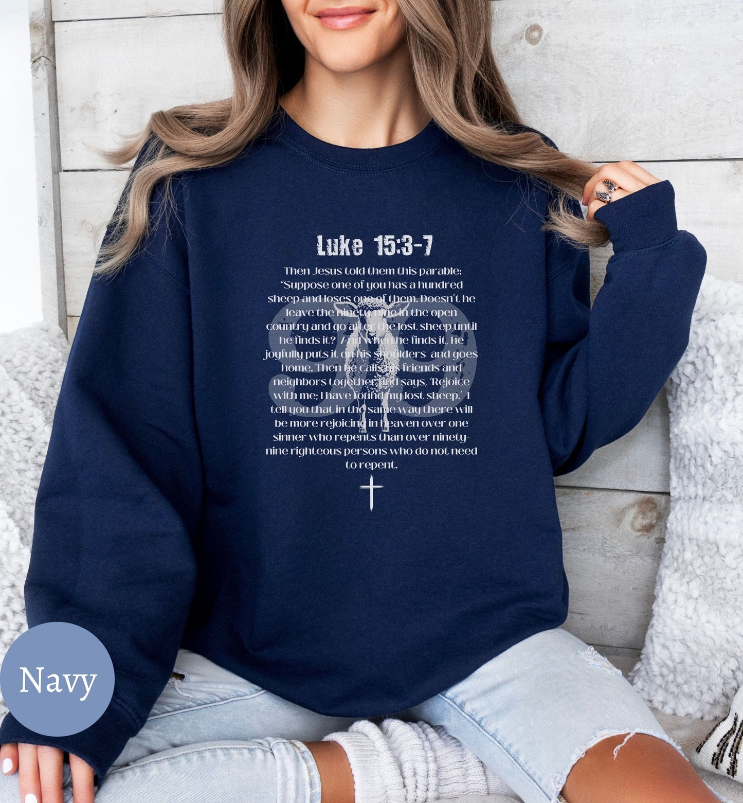 Parable of the Lost Sheep, Luke 15, Bible verse Christian Sweater.