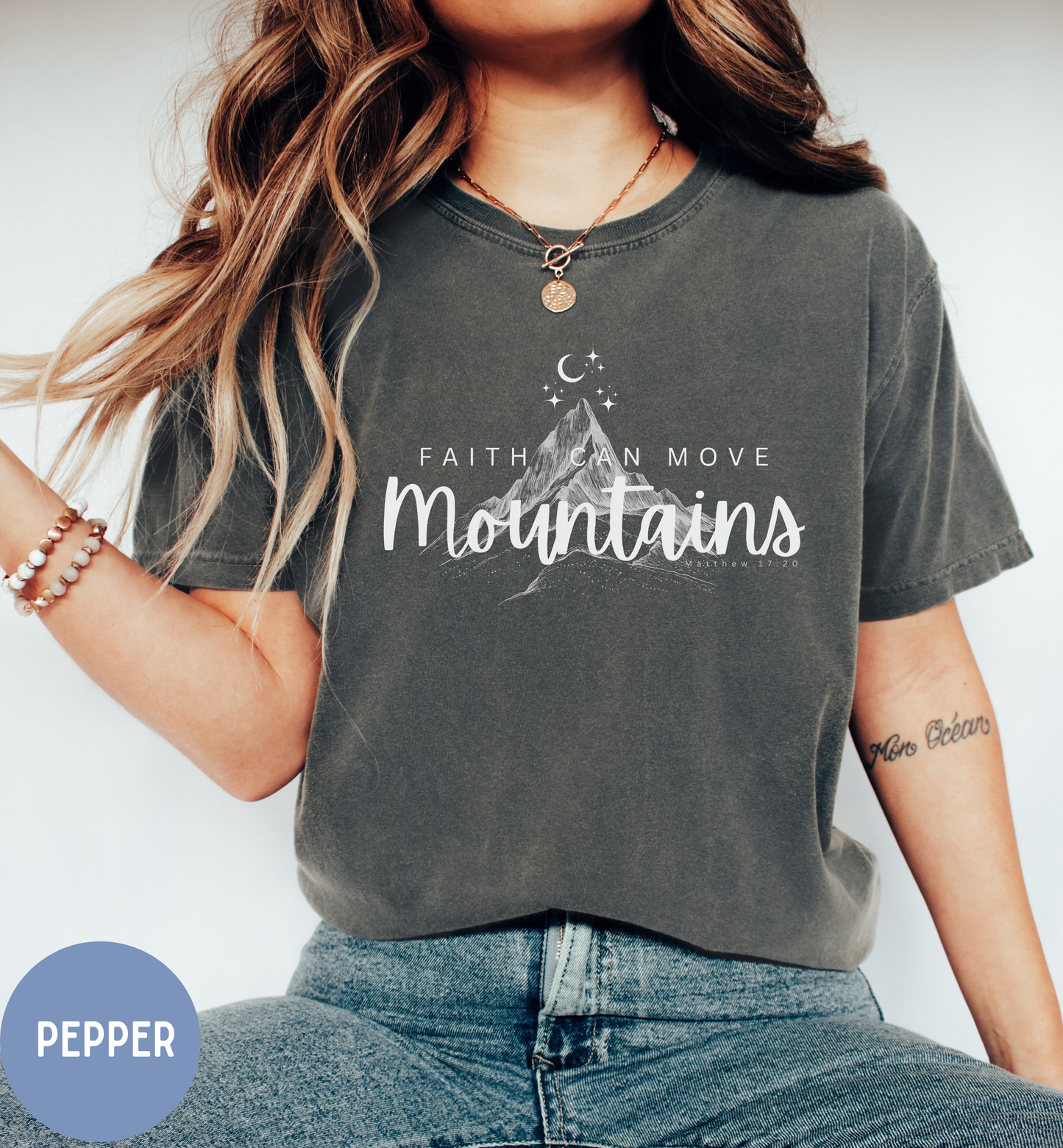 Women's Bible verse t-shirt-Faith can move mountains