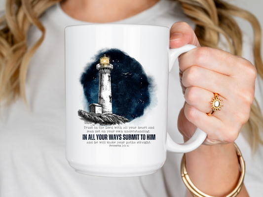 Lighthouse - Proverbs 3:5-6 Inspirational Sea Lovers Coffee Mug