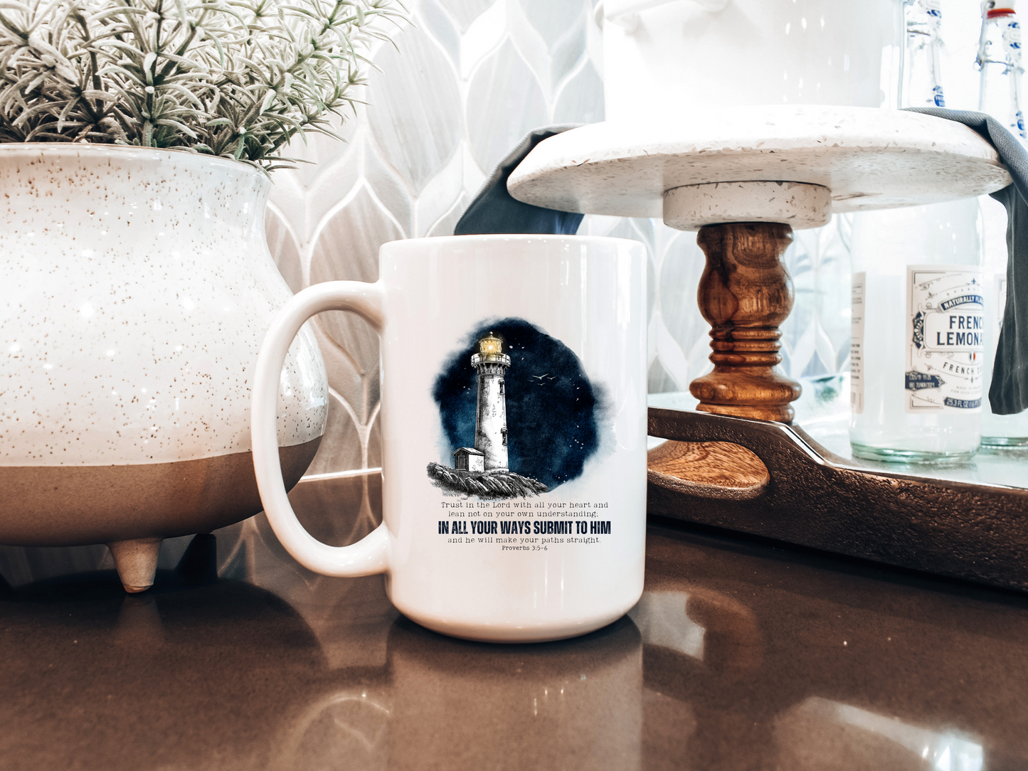 Lighthouse - Proverbs 3:5-6 Inspirational Sea Lovers Coffee Mug