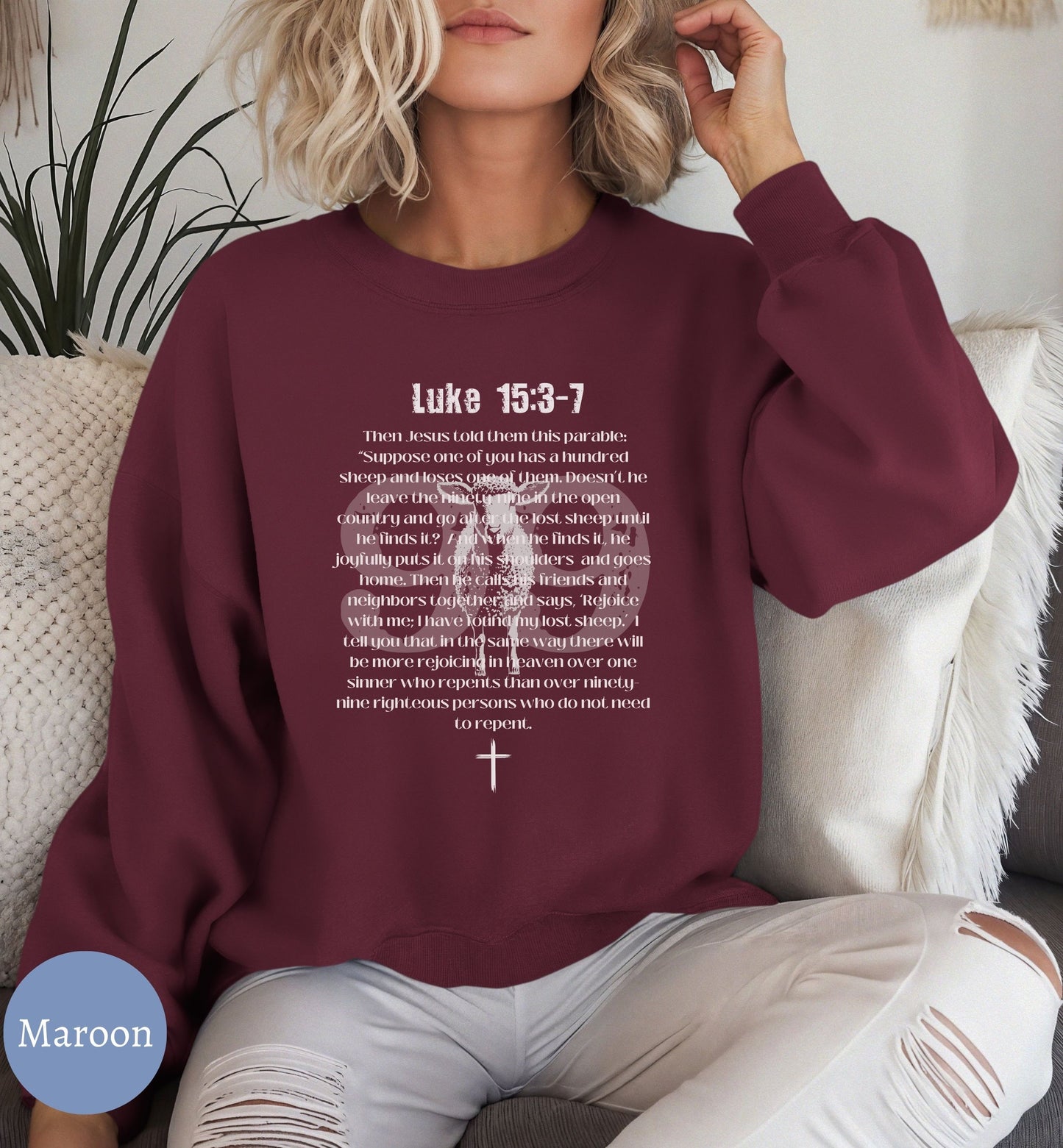 Parable of the Lost Sheep, Luke 15, Bible verse Christian Sweater.