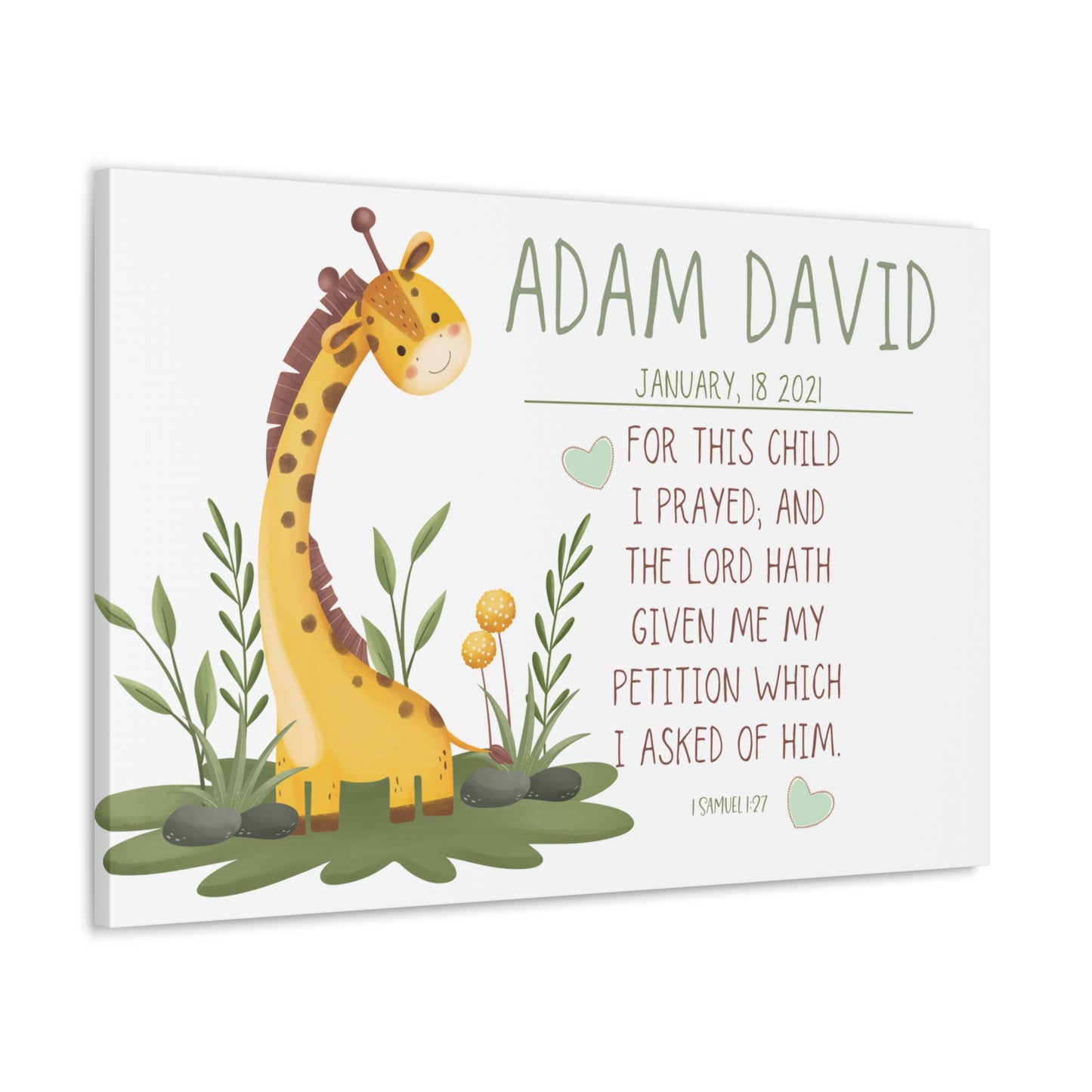 Baby Giraffe Canvas- Personalized Nursery wall art