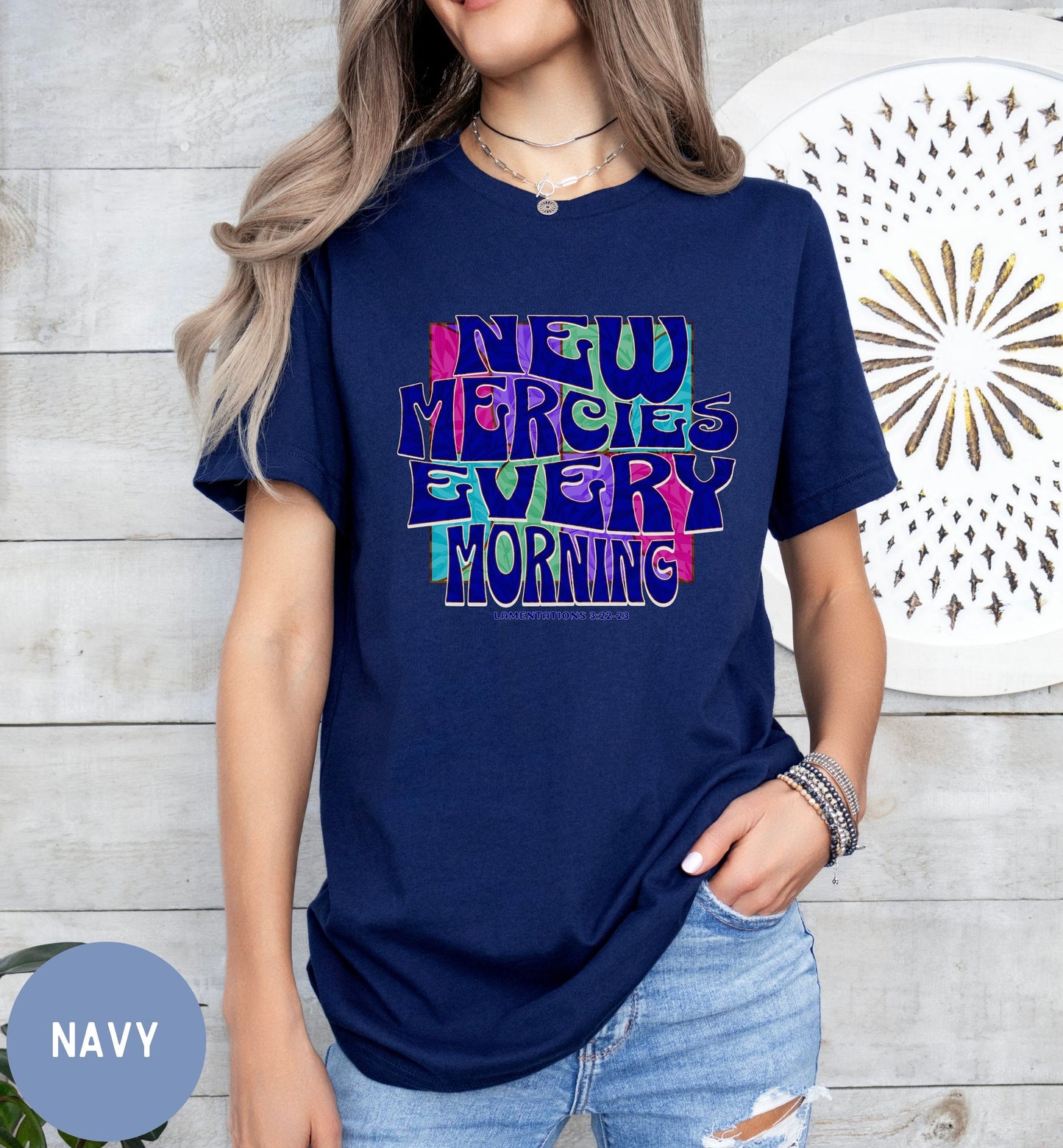 a woman wearing a new mersey every morning t - shirt