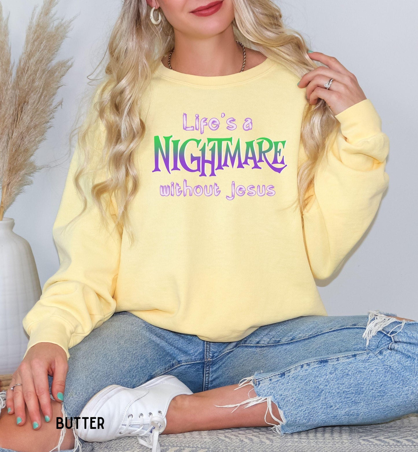 Christian Halloween Sweater Nightmare Without Jesus  Funny Religious Apparel