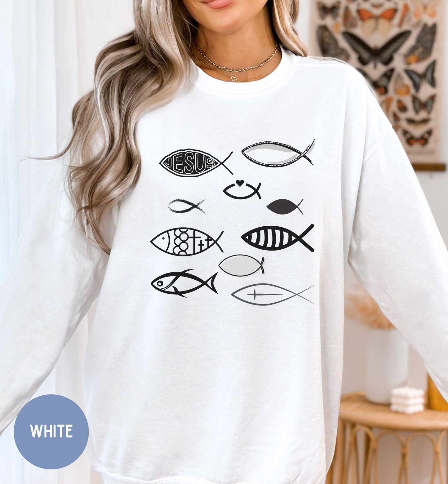 Jesus Fishes Sweater, Bible Story Sweatshirt, Christian Religious Sweater, Religious Gifts, Fishermen Symbol Top, Christian gifts.