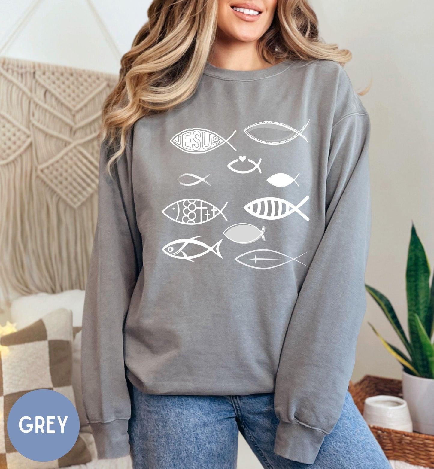 Jesus Fishes Sweater, Bible Story Sweatshirt, Christian Religious Sweater, Religious Gifts, Fishermen Symbol Top, Christian gifts.