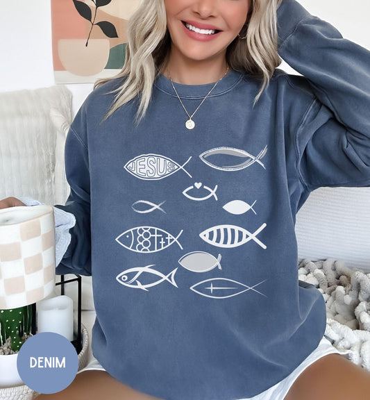 Jesus Fishes Sweater, Bible Story Sweatshirt, Christian Religious Sweater, Religious Gifts, Fishermen Symbol Top, Christian gifts.