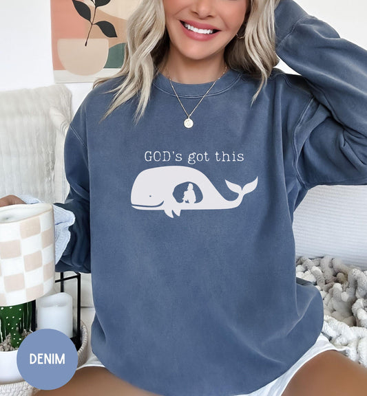 Religious Sweatshirt, God's Got This, Jonah in the Whale, Bible shirt, Christian Apparel, Faith Sweater, Inspirational Top, Christian gift.