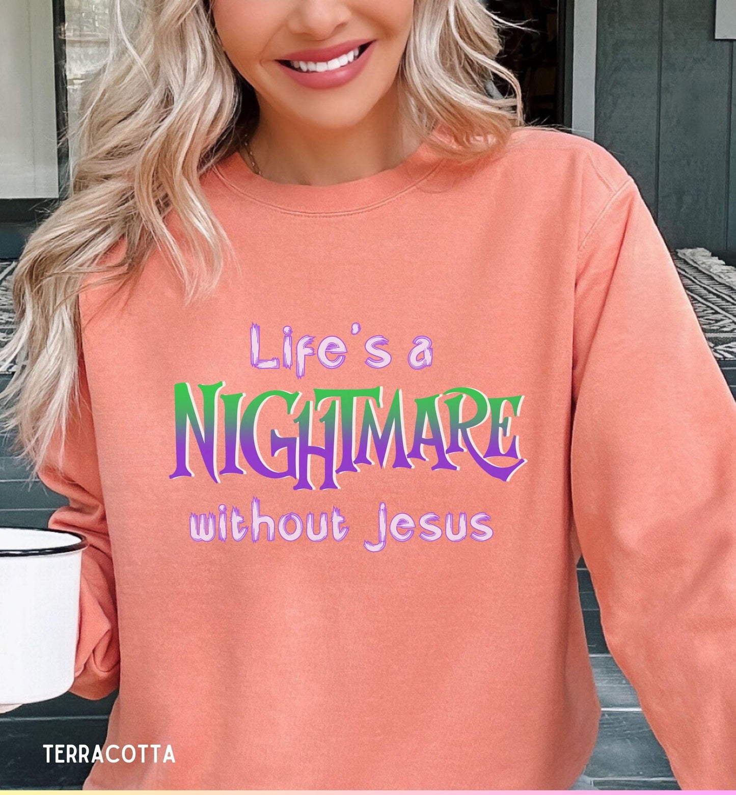 Christian Halloween Sweater Nightmare Without Jesus  Funny Religious Apparel