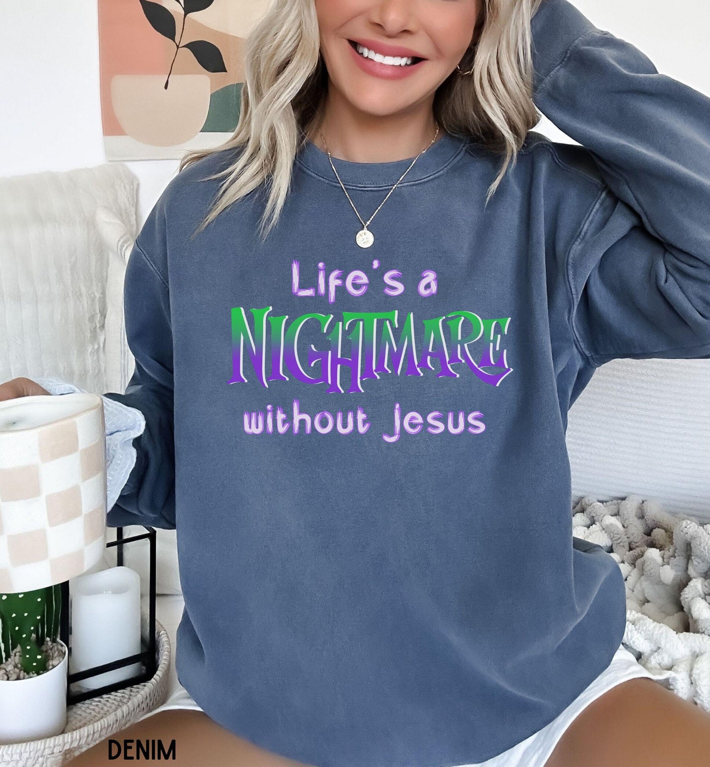 Christian Halloween Sweater Nightmare Without Jesus  Funny Religious Apparel