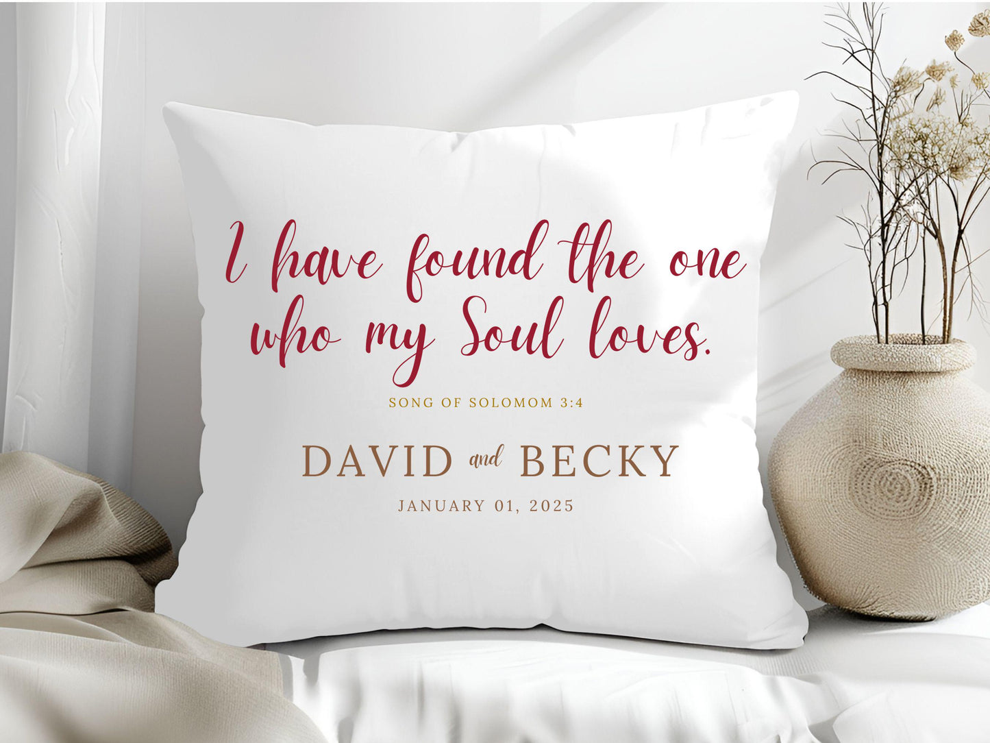 Soulmate Wedding Day Pillow - Personalized Christian Gift for Couples and Brides