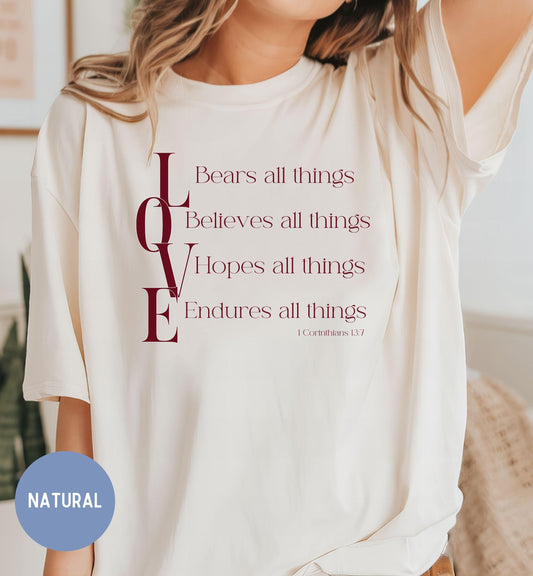 Christian Womens Shirt - 1 Corinthians 13 Love Endures - Faith Apparel