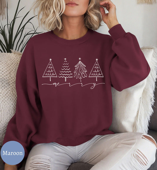 Doodle Christmas Tree Sweater - Womens Holiday Winter Xmas Shirt